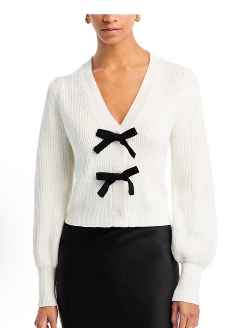 Aqua Cream Ribbed Sweater Cardigan with Black Ties size XXL - Picture 8 of 8